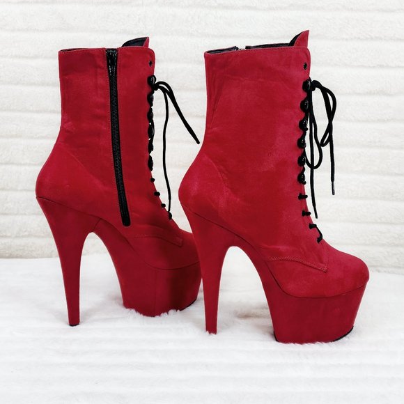 Adore 1020FS Red V-Suede Platform 7" Heel Ankle Boots - Picture 1 of 8